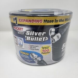 Pocket Hose Silver Bullet 50ft Turbo Shot Nozzle Multi Spray Patterns Expandable